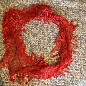Coral Lace Scarf with Intricate Design